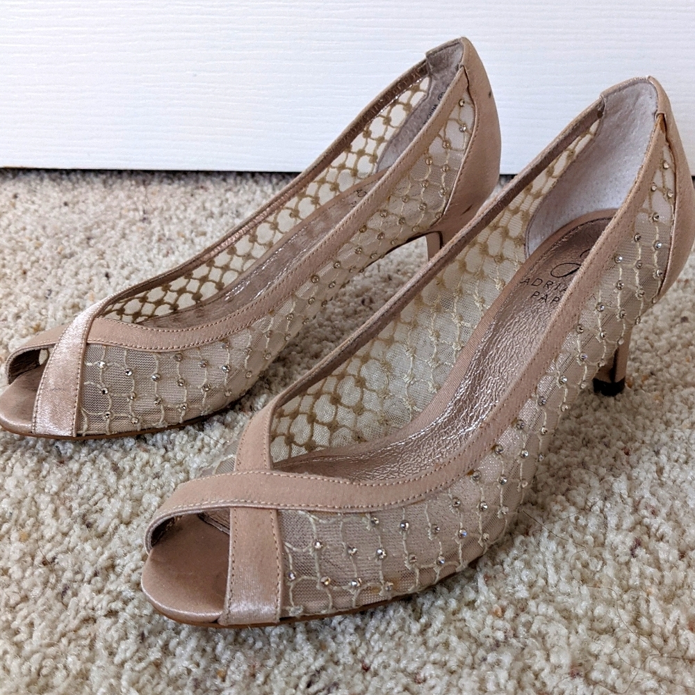 Adrianna Papell Gold Peep Toe Heels, Size 5.5